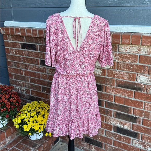 REBECCA MINKOFF Sorcha Printed Flutter-sleeve Dress In Pink Multi Women's Size M - Picture 6 of 10